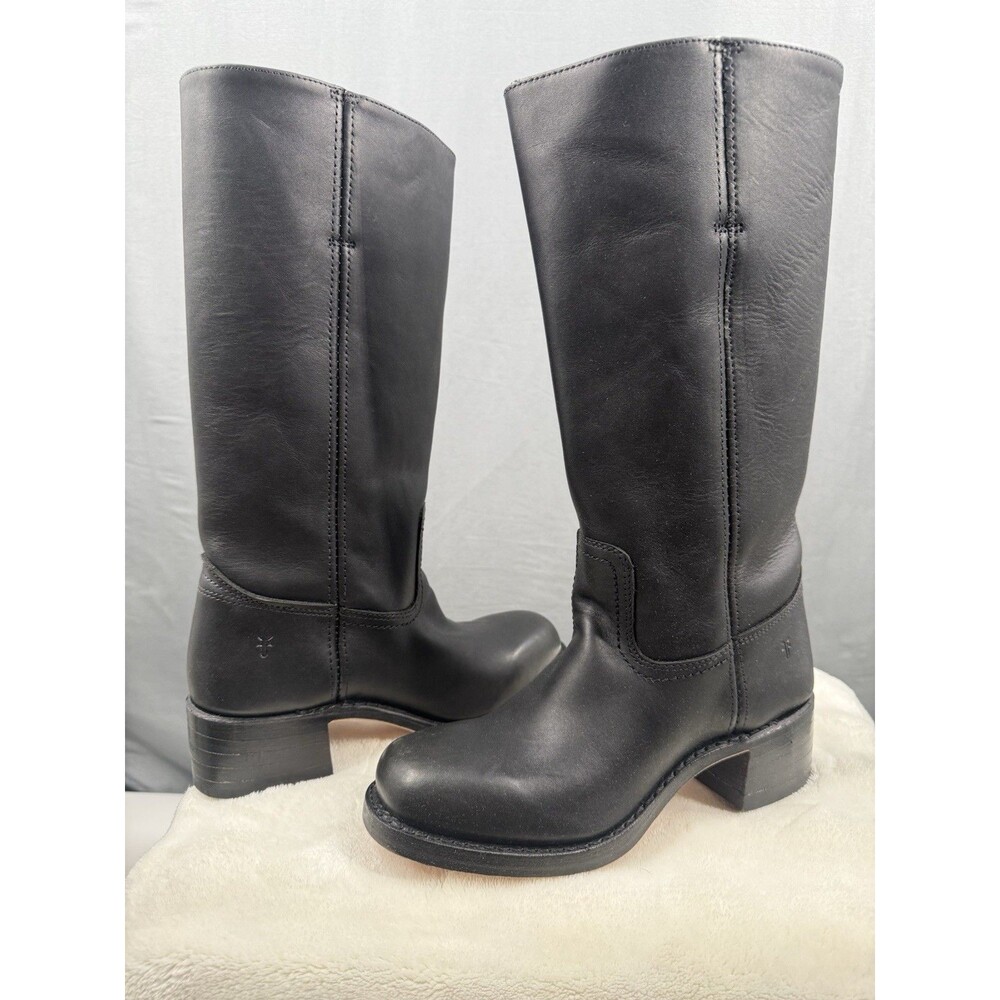 Frye Campus 14L Women's Black Leather Pull-On Wide Calf Knee High Boots 8 - Picture 2 of 7